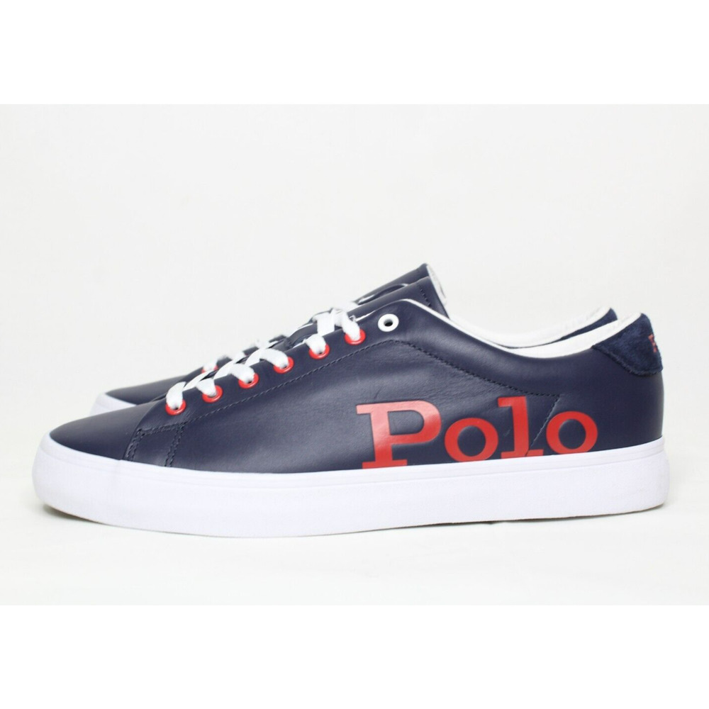 Polo Ralph Lauren Longwood Logo Spellout Blue Leather Men's Shoes Size 10.5 New - Picture 5 of 8